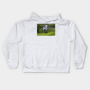The Great Blue Heron In A Green Surround Kids Hoodie